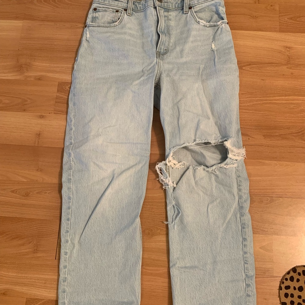 Abercrombie & Fitch Blue 90s Straight ultra high rise Jeans Distressed